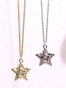 1 件点状锆石星形吊坠不锈钢蛇链项链男女复古简约项链 Y2K 珠宝配饰 - 彩色 - 查看 1