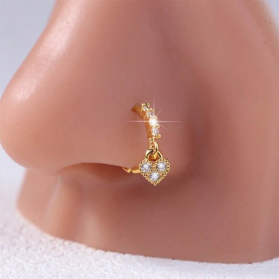 1 件可爱时尚爱心优质设计鼻环穿孔女孩女士礼物珠宝金银 - Nose Ring - 查看 1