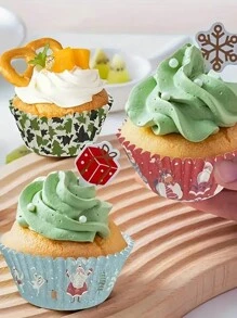 圣诞烘焙杯、纸杯蛋糕衬垫、不粘、耐热、节日圣诞蛋糕杯 - 适合烘焙节日小吃 - 彩色 - 查看 4