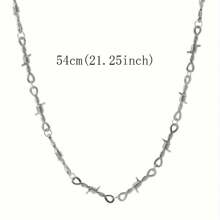 1pc Edgy Punk Inspired Twisted Spiked Thorns Metal Barbed Wire Chain Bracelet Necklace For Men - Statement Necklaces With Gothic Style, Adjustable Length, And Masculine Design