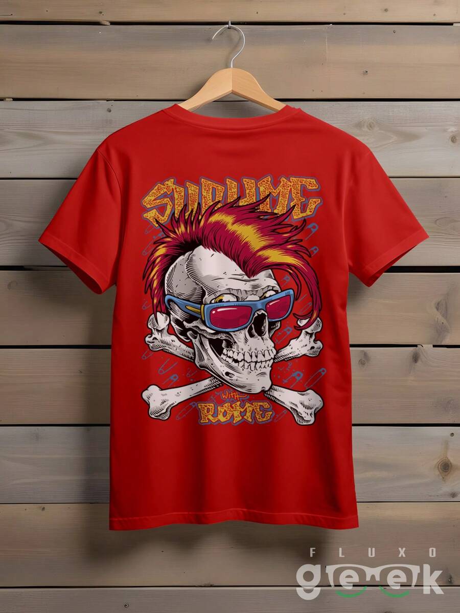 Shirt Skull T-Shirt Skate Rock Streetwear Punk With Rome Ref 1433 FLUXOGEEK - 紅色 - 查看 1