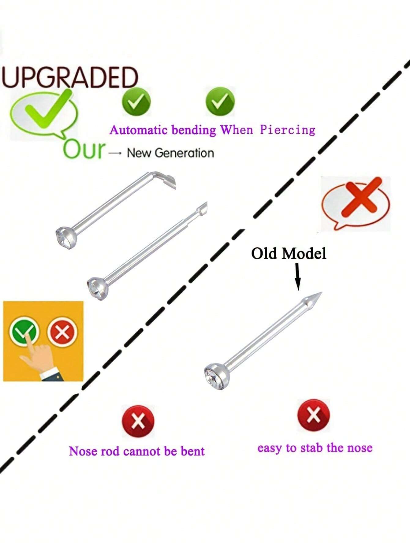 1 Unit Disposable Safe Sterile Nose Piercing Unit, Gem Nose Studs New