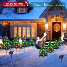 (1 Set Of 4 Solar Christmas Tree Lights) Holiday Decorations, Outdoor Courtyard, Garden, Lawn, Small Path Lights, Atmosphere Lights, Christmas Courtyard Decoration Lights