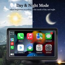 7英寸车载收音机多媒体视频播放器，支持无线CarPlay和无线Android Auto，便携式通用车载显示器，带摄像头