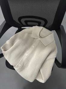 男士时尚休闲百搭半拉链高领针织长袖毛衣 - 白色 - 查看 4