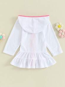 Kids Toddler Little Girl Swim Cover Up Terry Zip-Up Hooded Beach Bathing Suit Swimsuit Wraps Zipper Coverup Dress - 白色 - 查看 3