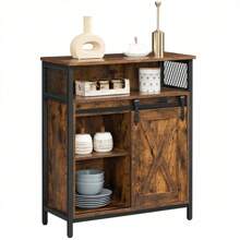 VASAGLE Storage Cabinet, Sideboard, With Sliding Barn Door, Open Compartment, Adjustable Shelf, Industrial Style, For Entryway, Living Room, Kitchen, Office, Rustic Brown And Black - Brown - View 6