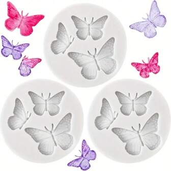 3pcs Butterfly Silicone Molds, Suitable For Cakes, Chocolates And Crafts - Easy Demold, Flexible Design, Ideal For DIY Baking And Art Projects - Perfect For Birthday Parties And Weddings