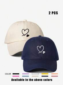 2 piezas Gorras de béisbol ajustables con doble corazón bordado, sombreros casuales a prueba de sol para exteriores, adecuados para primavera, otoño, viajes, playa, moda Y2K para jóvenes
