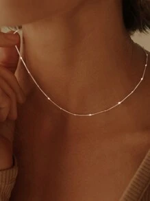 1 pezzo di collana a catena lunga in argento sterling 925 con pendente a sfera laterale, stile clavicola, per abbinamenti quotidiani da donna, lunghezze disponibili 16, 18, 20, 22, 24 pollici, placcata in oro 18k e platino 18k, gioiello regalo ideale