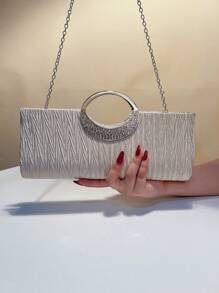 绿色小号水桶设计包条纹褶皱手提包经典简约晚宴包宴会派对手拿包日常旅行手提包 - 杏色 - 查看 7