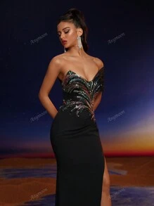 Robe de soirée longue moulante à épaules en maille Anymoon, robe pour mariage, événement, fête, invitée, robe de cérémonie