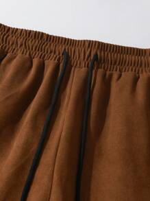 Men's 2pcs Set: Solid Color Long Sleeve Button-Up Shirt And Drawstring Waist Pants - Brown - View 8