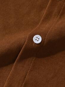 Men's 2pcs Set: Solid Color Long Sleeve Button-Up Shirt And Drawstring Waist Pants - Brown - View 5