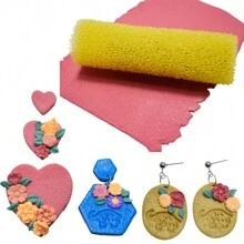 2支装可重复使用的粘土纹理擀面杖，粗糙哑光表面，适用于聚合物粘土首饰DIY，不粘且易于使用，可打造砂岩和做旧效果 - 黃色 - 查看 1