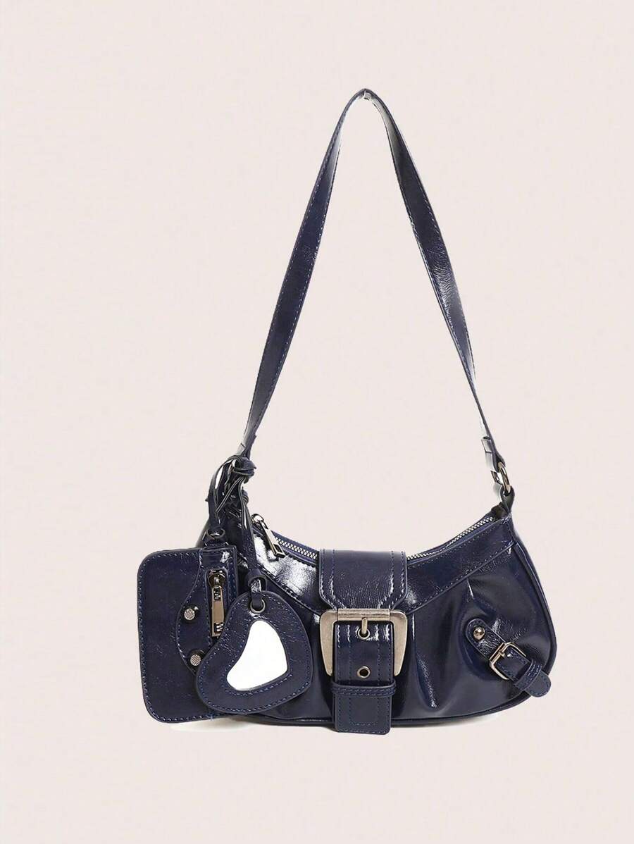 Dedoo Retro Bag 1PC Y2K Gothic Fashionable Type Rivet Decoration Vintage Block Decoration Women's Shoulder Bags And Shoulder Botes Are Adjusted For Daily Travel,Fashionable Niche Design, Steampunk, Goth,Bag For Women, Cool Girls Street Wear,Peferct For Music Festival, Concert, Rock Style Bag For Women - 藏蓝色 - 查看 1