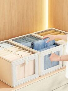 1入組布質衣櫃可見窗口收納盒，抽屜式內衣和衣服整理盒，大尺寸，可摺疊，適用於家庭使用