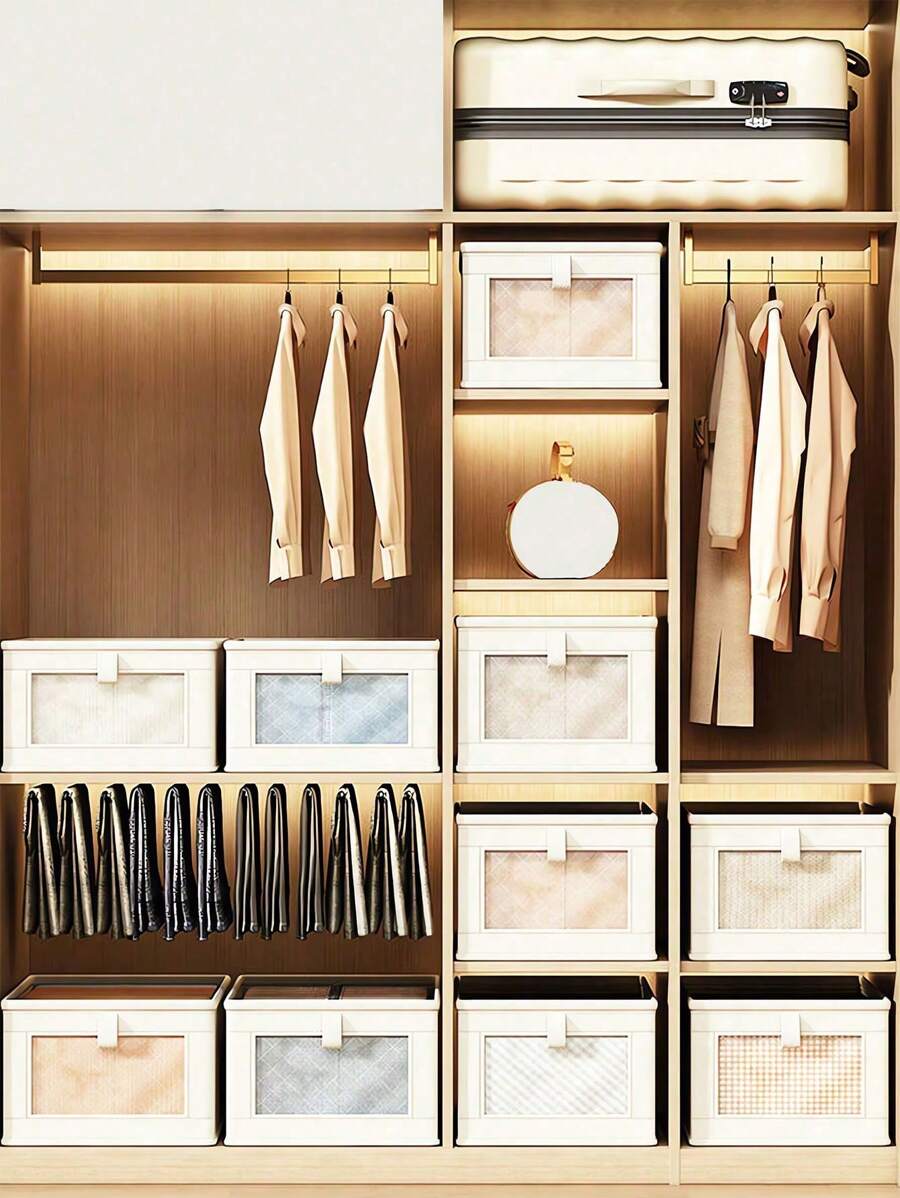 1入組布質衣櫃可見窗口收納盒，抽屜式內衣和衣服整理盒，大尺寸，可摺疊，適用於家庭使用