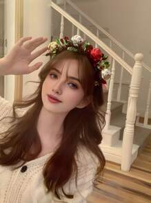 1pc Christmas Headpiece, Includes Santa Claus Hat, Christmas Ornaments, Green & Red Glitter Decor, Made Of Polyester, Suitable For Thanksgiving, Christmas, New Year Party And Gift Giving Home Decor Christmas Decorations Room Decor Winter