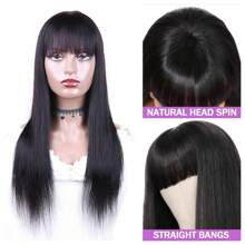 Straight Human Hair Wigs With Bangs For Women Full Machine Made Wigs 14-26 Inches Brazilian Virgin Human Hair Straight Wigs Natural Black Color 180% Density