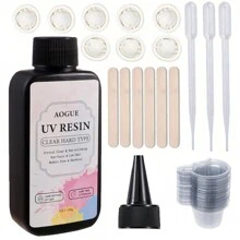 100g/200g/300g 透明环氧树脂 UV 胶水工具包，快速固化，不发黄，无气泡，适合初学者 DIY 珠宝和工艺品，带移液器搅拌器量杯指套 - 彩色 - 查看 1