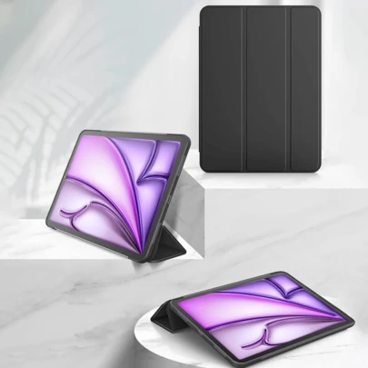 Étui de protection pour tablette compatible avec les tablettes Galaxy/iPad/Redmi Pad SE/Pad, anti-chute, ultra-fin/support intelligent/réveil automatique, compatible avec Apple iPad Mini 4/5/6 (9,7/10,2/10,5 pouces), Air 4/5/6 (10e génération, 10,9 pouces), Pro 11 pouces, Air 11 (M2), Air 13 et Pro 11 (M4) - Noir