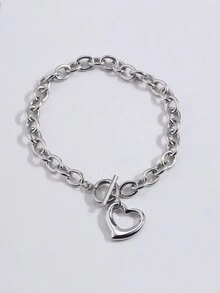 4 件钛钢不褪色简约 INS 风格项链，不锈钢心形项链、手链和耳环套装，适合女士 - 銀色 - 查看 2