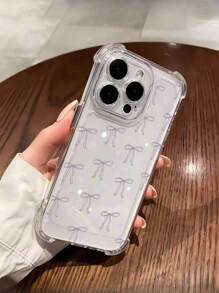 Apple Cute Bow & Heart Design Transparent Phone Case With Shock-Absorbing Corners, Compatible With IPhone 14/15/16/16 Pro Max/12 Pro/11/Xr/Xs/7/8 Plus - TPU Material IPhone Cases