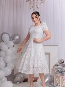 Women's Elegant Lace Dress, Elegant, Modest, Christian Fashion, Congress - 白色 - 查看 3