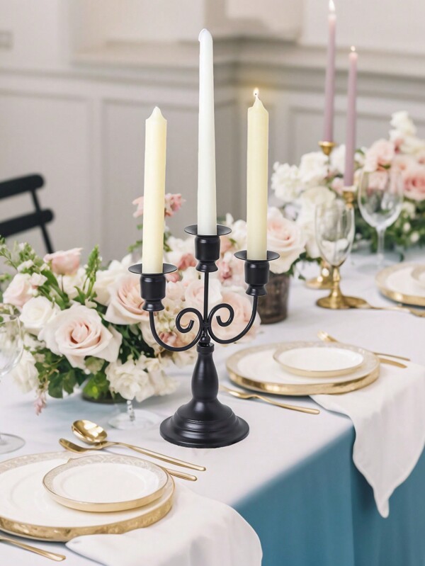 1 pieza Portavelas de estilo europeo de metal, accesorio para bodas, ornamento de boda, de estilo retro y lujoso, portavelas para decoración de chimeneas, decoración de escritorio de metal de lujo, para decoración navideña, suministros para fiestas de Navidad, cena a la luz de las velas, decoración de ambiente para el hogar, decoración central para escritorio, también como regalo para graduaciones, San Valentín, Navidad, Halloween, aniversarios, días festivos
