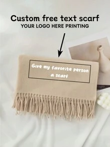 1pc Customized Printed Any Text High-End Scarf, Solid Color Minimalist Warm Scarf, Autumn/Winter - Scarf - View 15