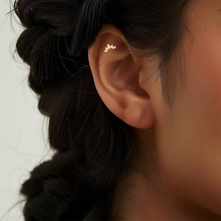 S925スターリングシルバー ハート&オクタゴンスター スタッズピアス、スレッド式軟骨ピアス、トレンディデザイン - Yellow Gold - 見る 11