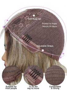 Peluca ondulada de hombros, rubia ombré, de 14 pulgadas, con raya al medio, para mujeres, de aspecto natural, de fibra sintética resistente al calor, para uso diario y de fiesta - Multicolor - Ver 10
