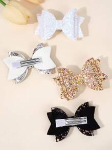 4pcs Glitter Hair Bows For Girls Gold Silver Bow Alligator Clips Sparkly Hair Clips Toddler Girl Bows Y2K Barrettes Kids Hair Accessories
