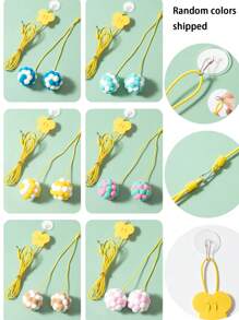 6 件装猫玩具趣味猫弹力球玩具小猫毛绒铃铛球老鼠玩具星球球猫咬玩具互动宠物（颜色随机） - 彩色 - 查看 12