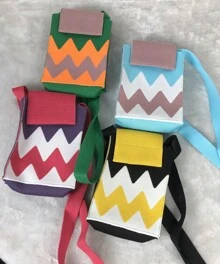 2Pcs/SET Women's Geometric Pattern Hook Needle Woven Mobile Phone Bag, Fashion Multi -Function Cross -Body Bag, Must Be Necessary For Portable Travel, Suitable For Placing Mobile Phones Or Other Small Items. - 紫紅+黃色 - 查看 7