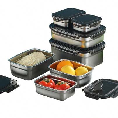 1 件不锈钢盖便当盒，学生午餐盒，水果蔬菜食品密封盒，冰箱密封防漏保鲜，学校用品