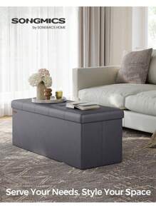 SONGMICS MAZIE Collection - Storage Ottoman Bench, 110 Cm Folding Foot Rest Stool, End Of Bed Bench, Easy Assembly, For Living Room, Bedroom, Entryway, Slate Grey - Grey - View 1