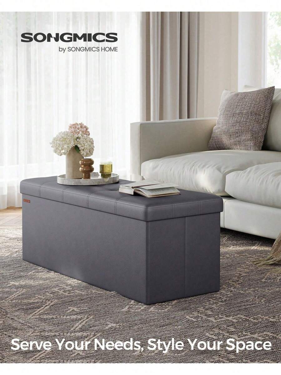 SONGMICS MAZIE Collection - Storage Ottoman Bench, 110 Cm Folding Foot Rest Stool, End Of Bed Bench, Easy Assembly, For Living Room, Bedroom, Entryway, Slate Grey - Grey - View 1