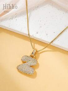 1 件/套 26 件不锈钢方晶锆石英文字母吊坠项链女士 - 金黃色 - 查看 8