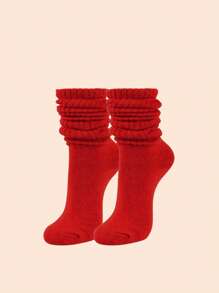 1 par de calcetines caídos de mujer en rojo, calcetines tipo botín cómodos y suaves, estilo grueso para otoño/invierno, ligeros para el verano