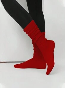 1 par de calcetines caídos de mujer en rojo, calcetines tipo botín cómodos y suaves, estilo grueso para otoño/invierno, ligeros para el verano