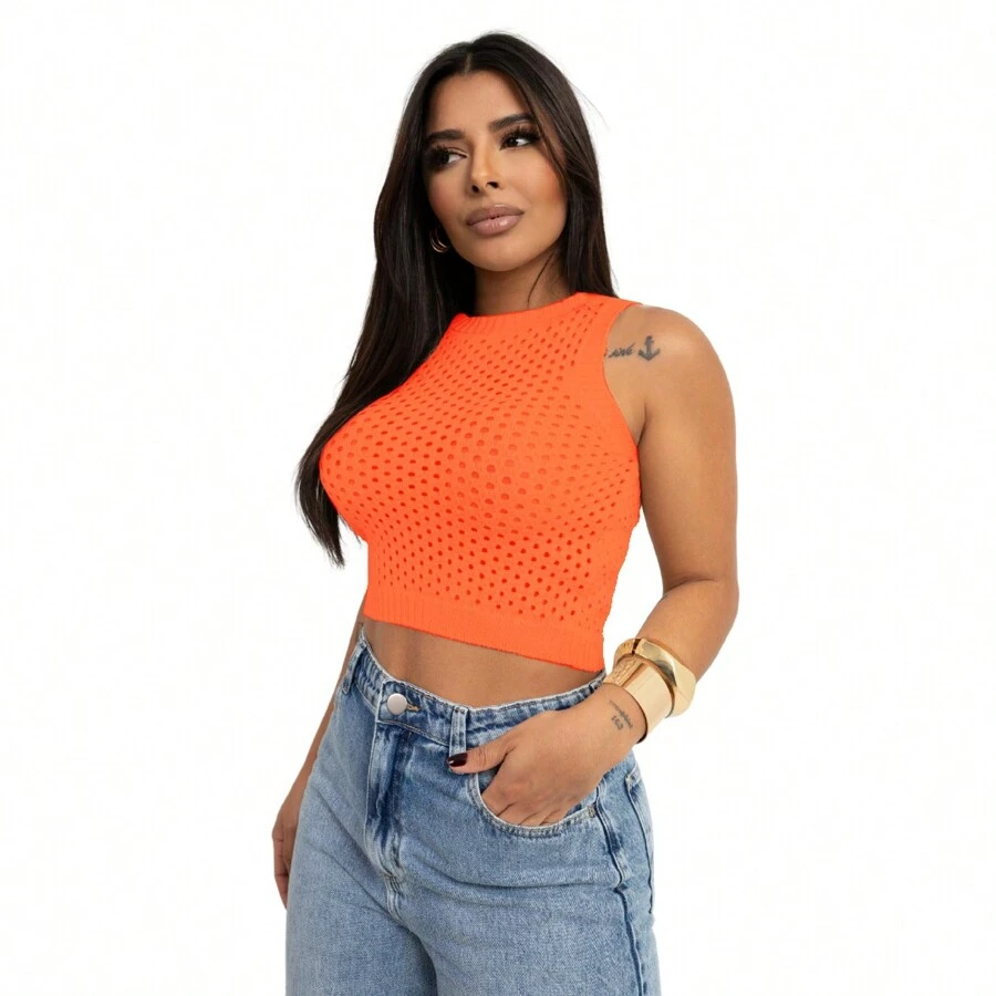 Cropped Knit Modal Tank Top Women's Jane - Orange - View 1