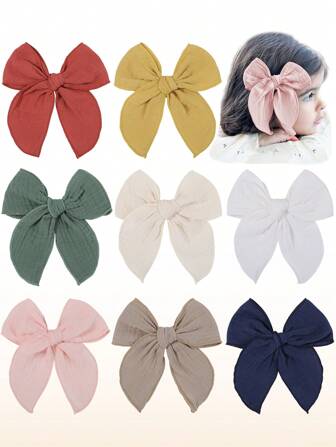 8 piezas de lazos para niñas, lazos de lino de 5 pulgadas para el cabello de niñas, pinzas para el cabello de cocodrilo para niñas pequeñas, accesorios para el cabello hechos a mano