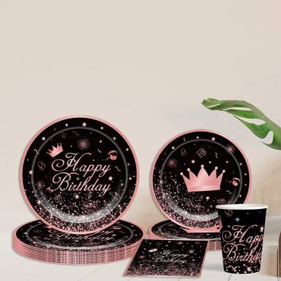 80pcs/Set Birthday Party Disposable Tableware Set, Including 9-Inch & 7-Inch Paper Plates, Dessert Plates, Cups For Cold Drinks & Coffee, Birthday Themed Paper Napkins