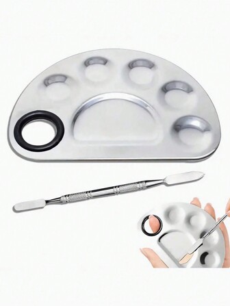1 set de palette de couleurs en acier inoxydable avec bâtonnet de couleur. Outil de palette de maquillage de beauté pour fond de teint liquide, pigment. Fournitures pour ongles, outils pour ongles, outils d'art pour les ongles, retour à l'école, ongles, outils pour ongles pour les ongles rapportés.