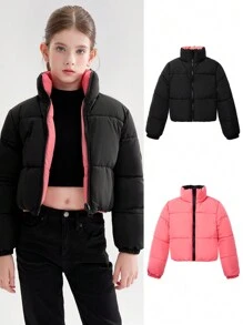 Kurtka przeciwdeszczowa Tween Girl Reversible Lightweight, krótka, z długim rękawem, zimowa