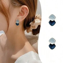 2 pièces Boucles d'oreilles à tige cubique émail géométrique chic, boucles d'oreilles minimalistes et pour femmes