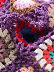 Womens Crochet Tank Top Knit Colorful Floral Embroidery Summer Boho Camisole Hollow Out Top - Purple - View 8