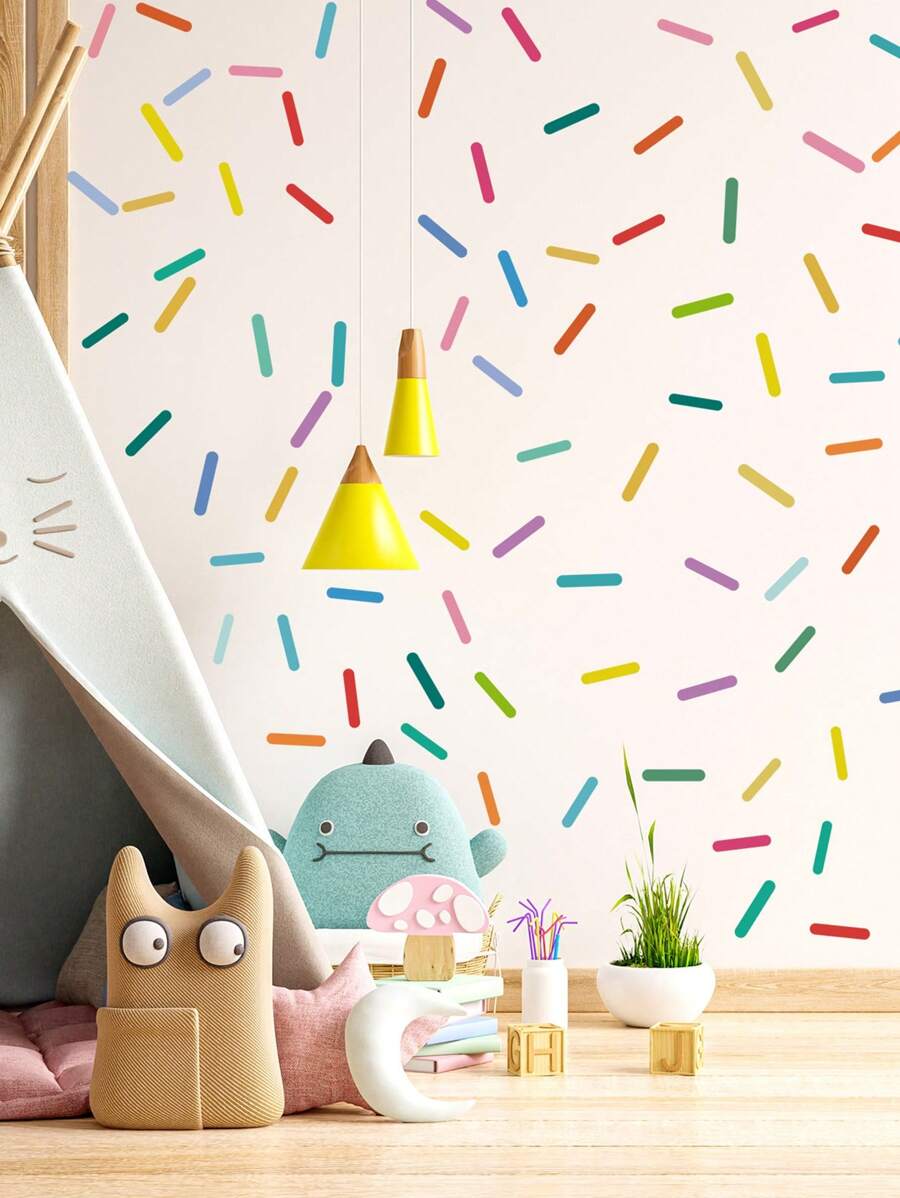 4 cái/bộ 120 miếng dán tường phong cách Bohemian, miếng dán tường Bắc Âu trừu tượng hoạt hình nhiều màu sắc cho phòng ngủ, phòng trẻ em tự dán - Nhiều màu - Xem 1